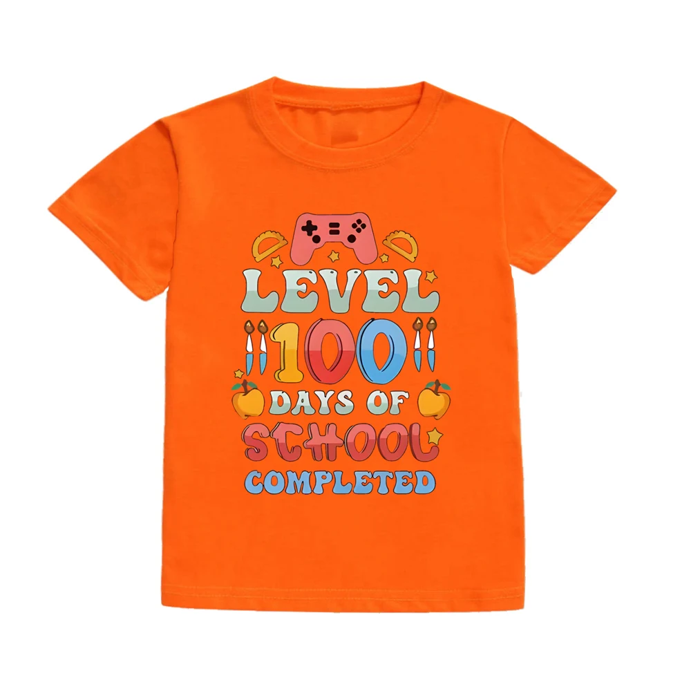 Level 100 Days of School Completed T-Shirt for Kids Short Sleeve Crew Neck Tee Tops Best Gift To Child Summer Clothes 5
