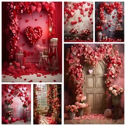 February 14 Valentine's Day Photography Backdrop Rose Flower Wood Floor Love Heart Wedding Baby Portrait Photo Background Studio