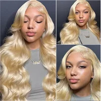 Perruque Lace Frontal Wig Body Wave brésilienne naturelle, cheveux blond miel 613 HD, 13x6, 36 pouces, densité 200, 13x4, pour femmes 4
