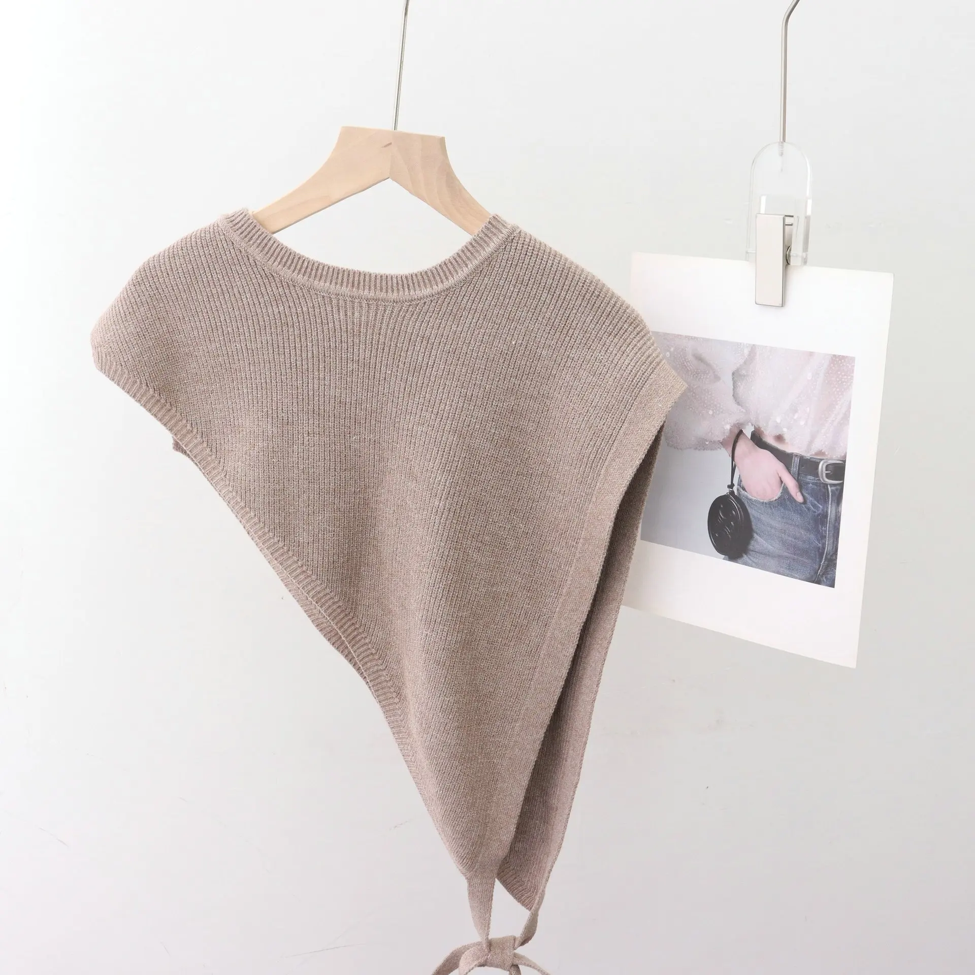 Slanted Shoulder Split Knitted Shawl For Women Spring Summer Autumn Triangle Slanted Knitted Vest Shawls Female Tops