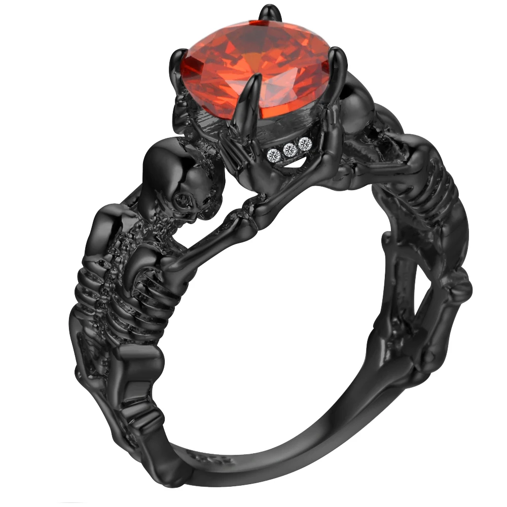 UFOORO Ghost Evil Skull Skeleton Ring Black Stone Punk Men Engagement Ring 5-12 Royal Blue Black Pink Green Men Jewelry