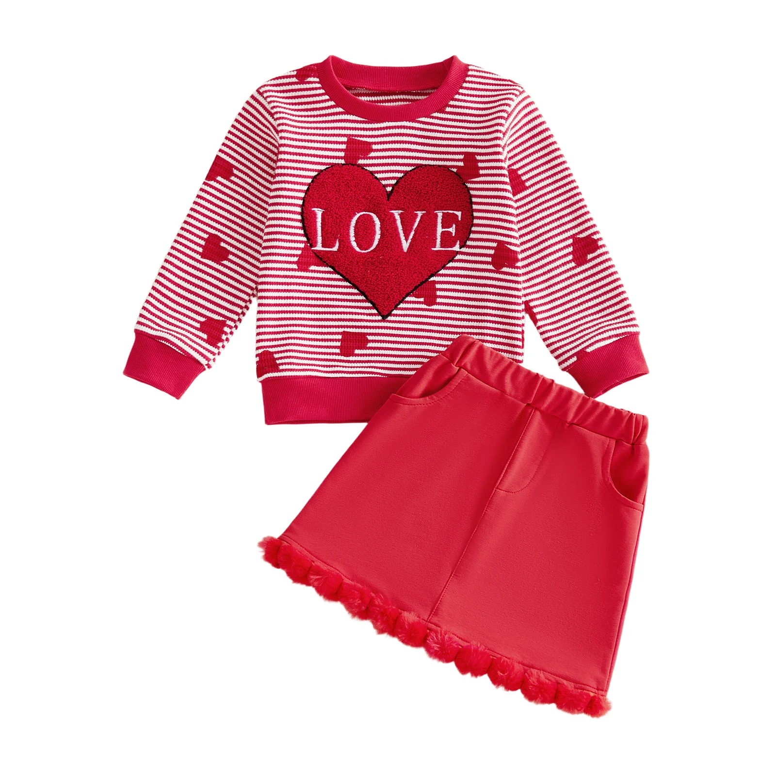 Adorable Baby Girls Valentine s Day Outfit Stylish Heart Print Top with Matching Pants 2-Piece Set for Toddlers