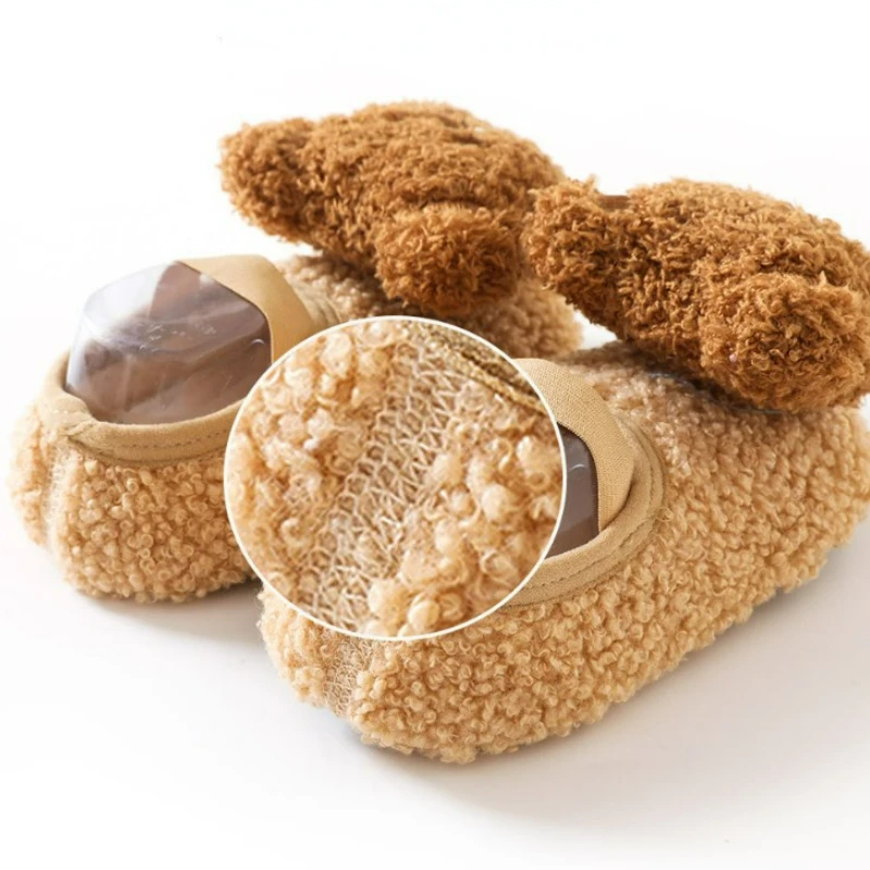 Cartoon Bear Baby Floor Socks Winter Warm Toddler Walking Shoes Kids Soft Sole First Walkers Anti-slip Newborn Infant Crib Shoes 6