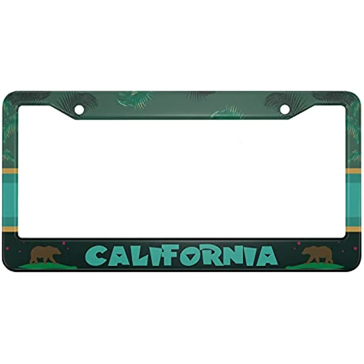 

California Aluminum License Plate Frame Beach Palm Tree Brown Bear Green Yellow Black Stripe Colorful Applicable To US Standard