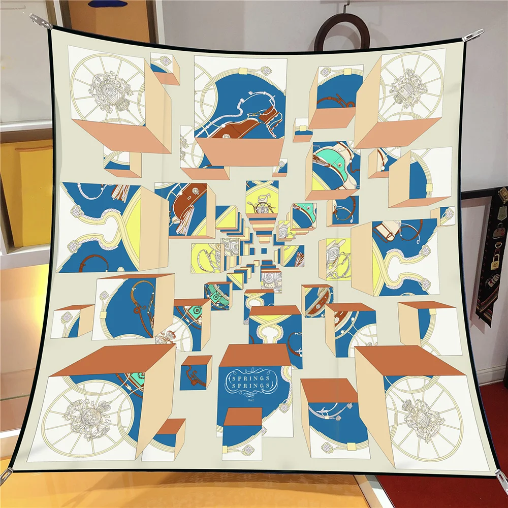 

Новинка 2024, Шелковый саржевый шарф 90 см с конским колесом, модный шейный шарф, шаль, квадратный женский хиджаб, роскошная бандана, шейный платок, шарфы на голову