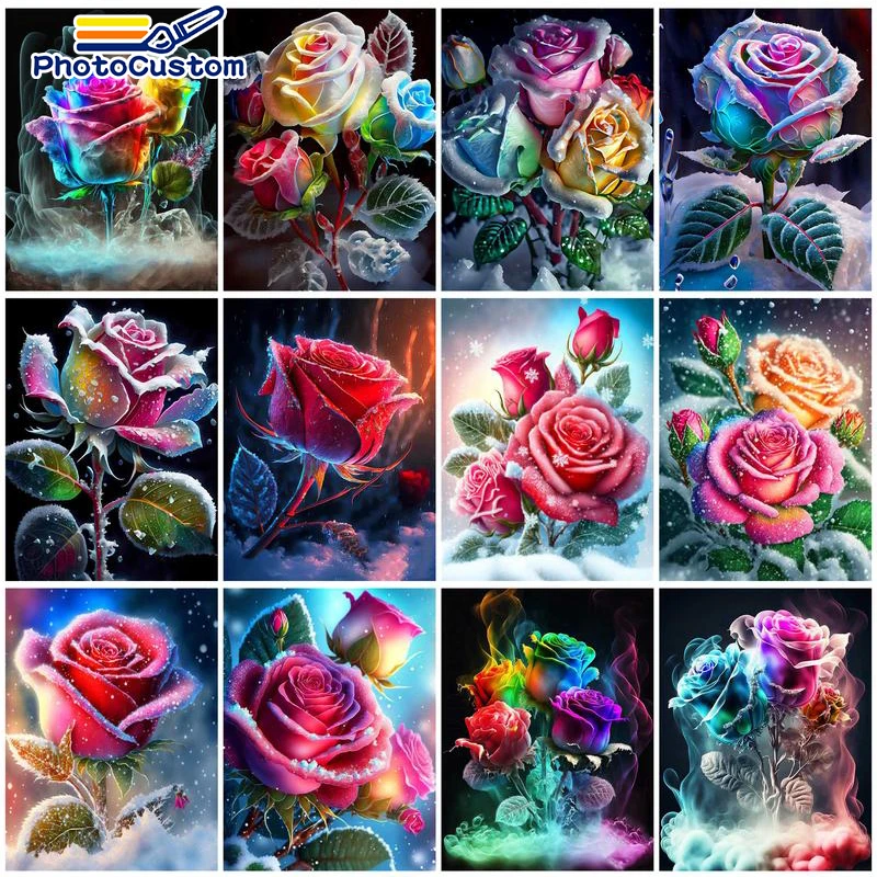 

PhotoCustom DIY Painting By Numbers Colorful Rose Landscape Art Oil Painting On Canvas Gift Decoracion Acrylic Wall Picture Adul