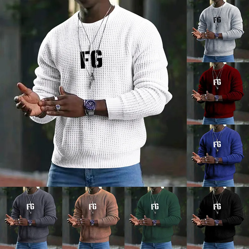 

Autumn and Winter New Print FG Waffle Long-sleeved Sweater Street Trend Loose Pullover
