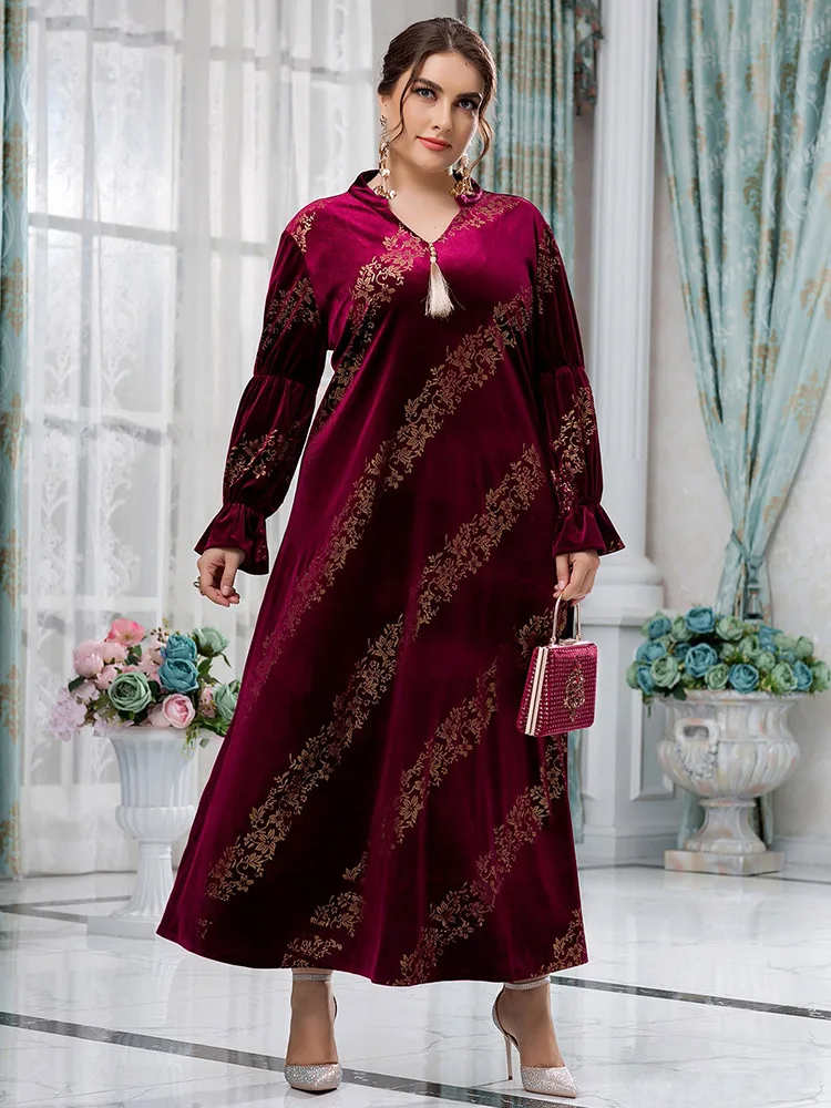 

Eid Muslim Abayas Women Print Dress Dubai Middle East Muslim Arab Dresses V Neck Ramadan Abaya Caftan Kaftan Elegant Vestidos