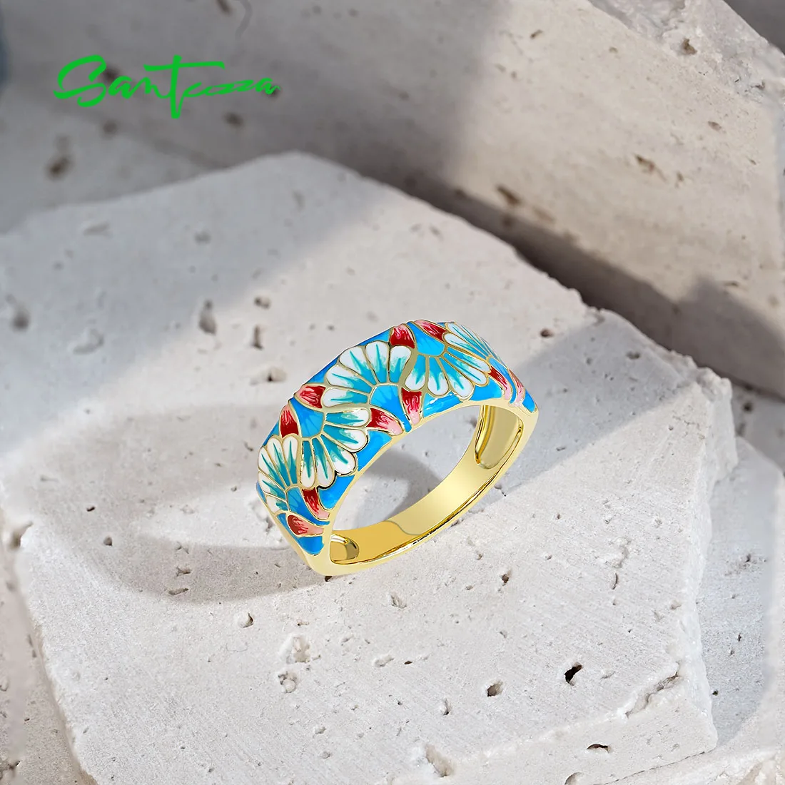 SANTUZZA Anelli in vero argento sterling 925 per le donne Elegante fiore smalto multicolore Regali per feste alla moda Gioielleria raffinata fatta a mano - immagine 6