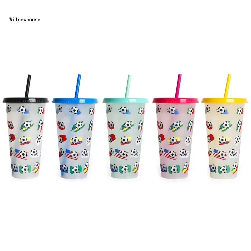 

Color-Changing Straw Cup Reusable Football & Pattern Water Drinking Cup Dropship