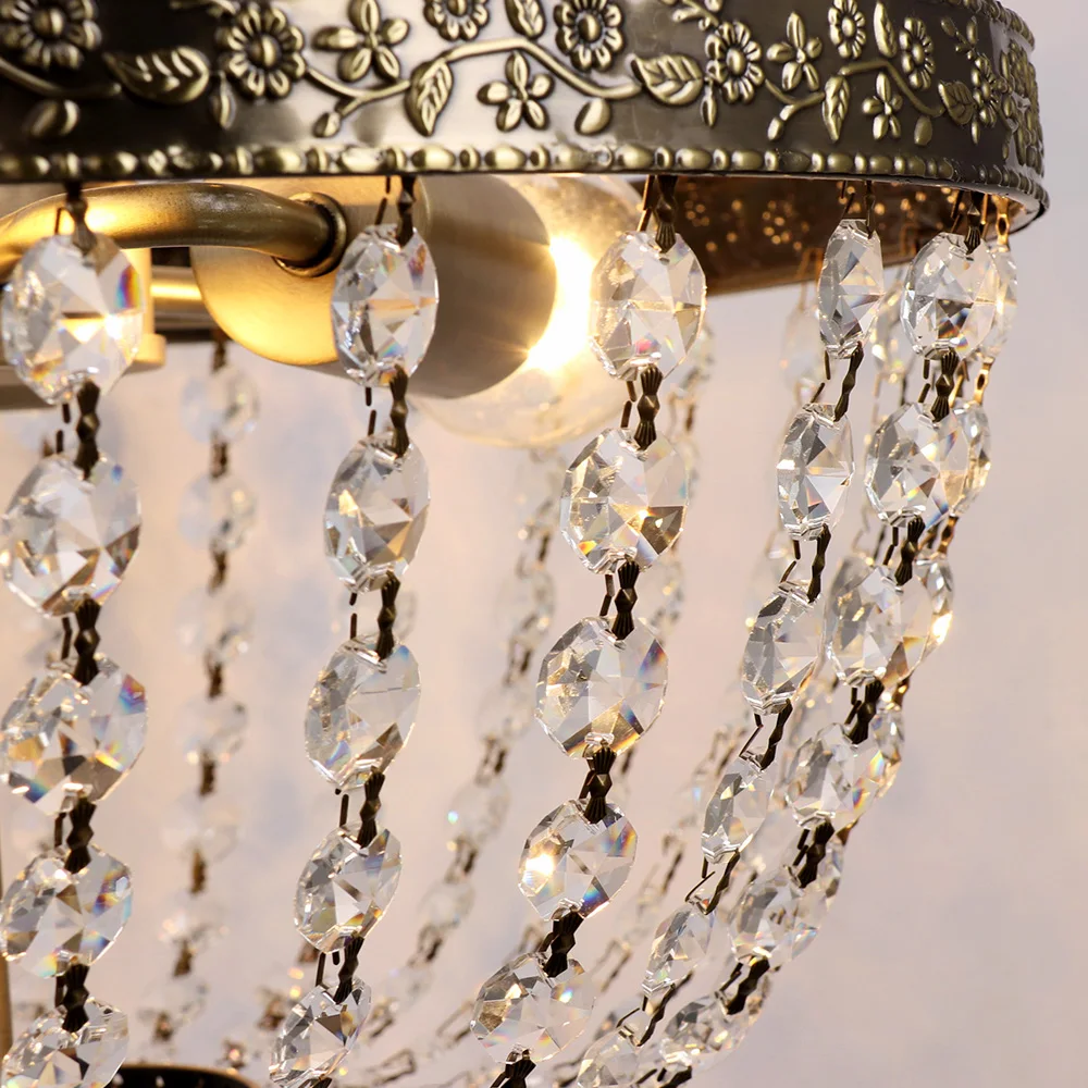 FIRVRE 3-Light Antique Bronze Crystal Hanging Lamp Loft Ceiling Light French Country Ceiling Light Small shabby chic chandelier