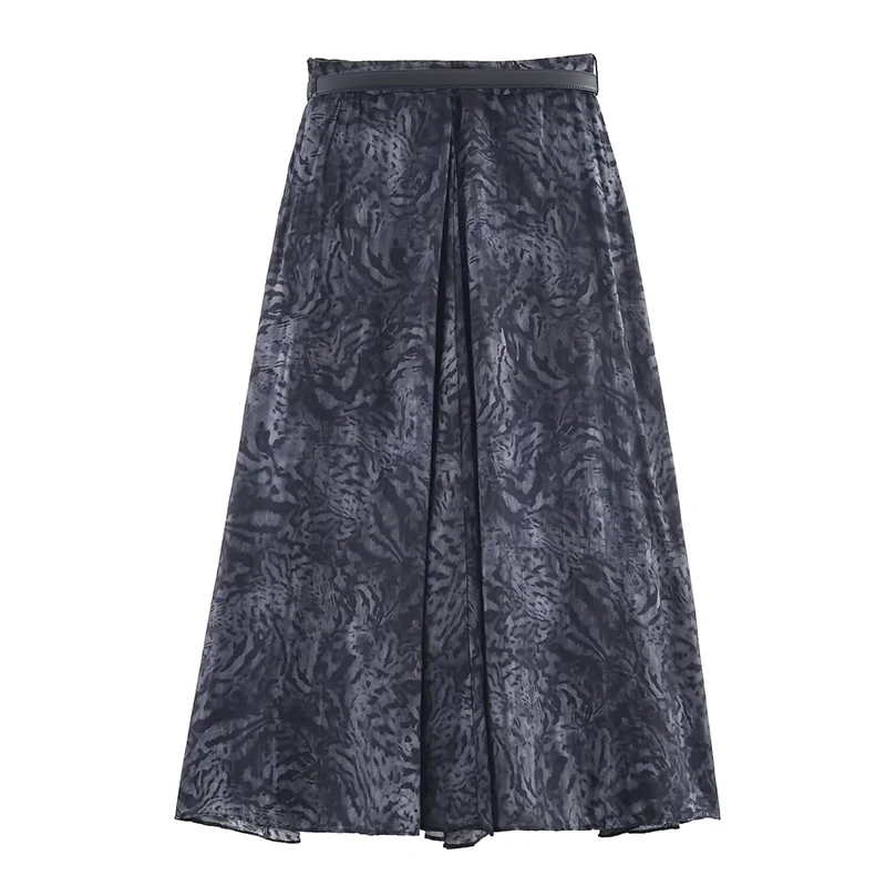 With Belt Ruffles Pleated Long Skirts For Women Fashion 2025 New Vintage Printed Midi Skirt High Street Casual Chic Party Skirts