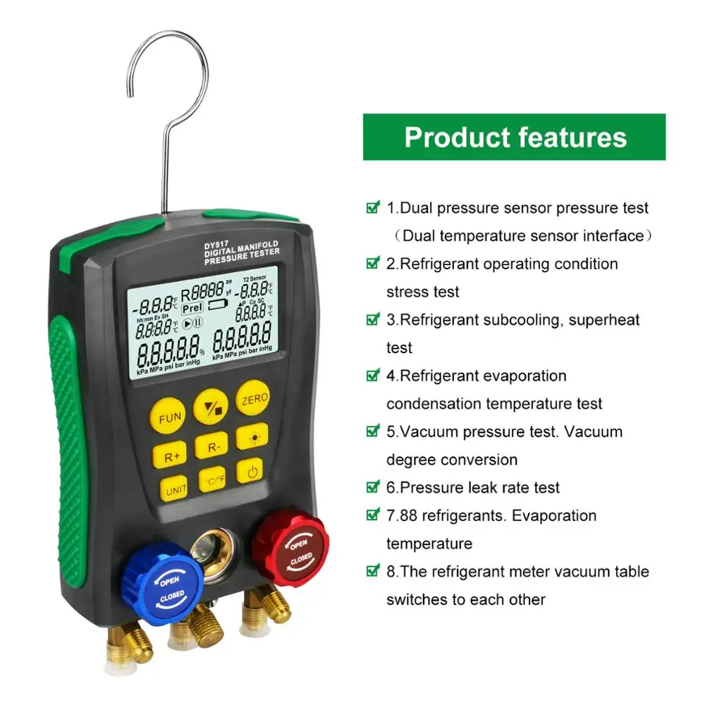 Buy Digital Manifold Pressure Gauge Digital Manifold Gauge System Kit Pressure Gauge Refrigeration Meter Bluetooth External Vacuum Digital Manometer Testing Air Conditioning And Refrigeration Systems - View #7