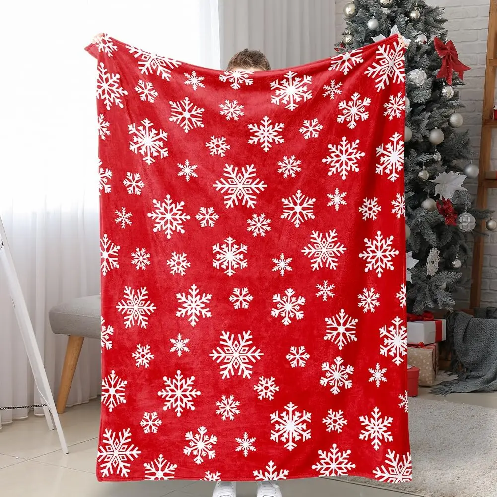 1pc Christmas Red Throw Blanket White Snowflake Throw Blanket Xmas Winter Holiday Cozy Fuzzy Plush Throw Blankets Super Soft