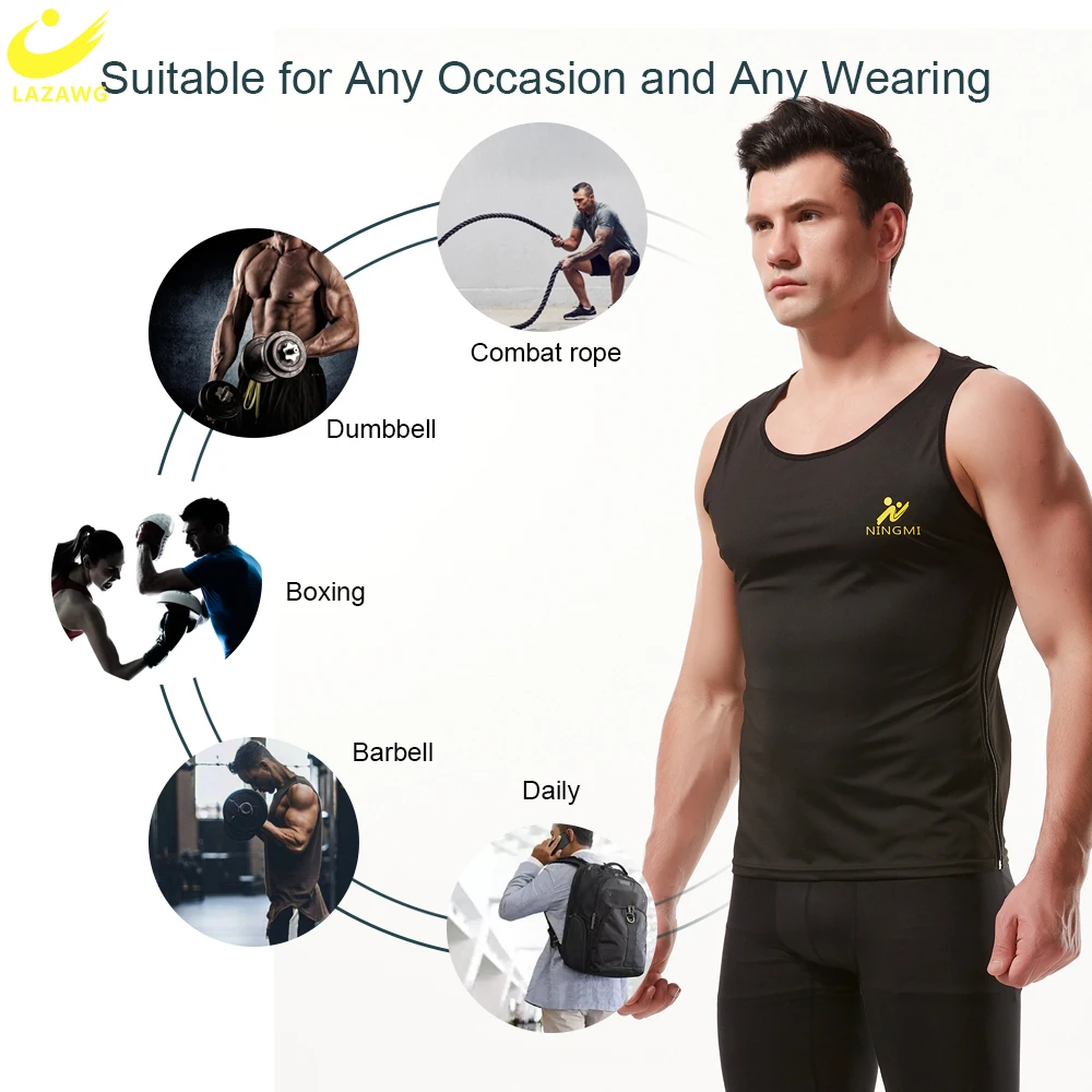 LAZAWG Sauna Suit for Men Pants Weight Loss Vest Workout Fitness Body Shaper Polyesters Slimming Shirt Waist Trainer Tank Top