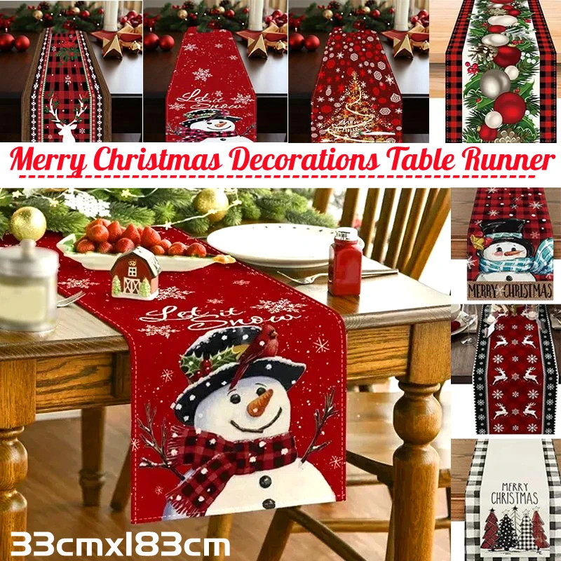 

Christmas Table Runner Xmas Tree Snowman Home Kitchen Dining Table Decoration 2023 Navidad Noel Gift Linen Tablecloth