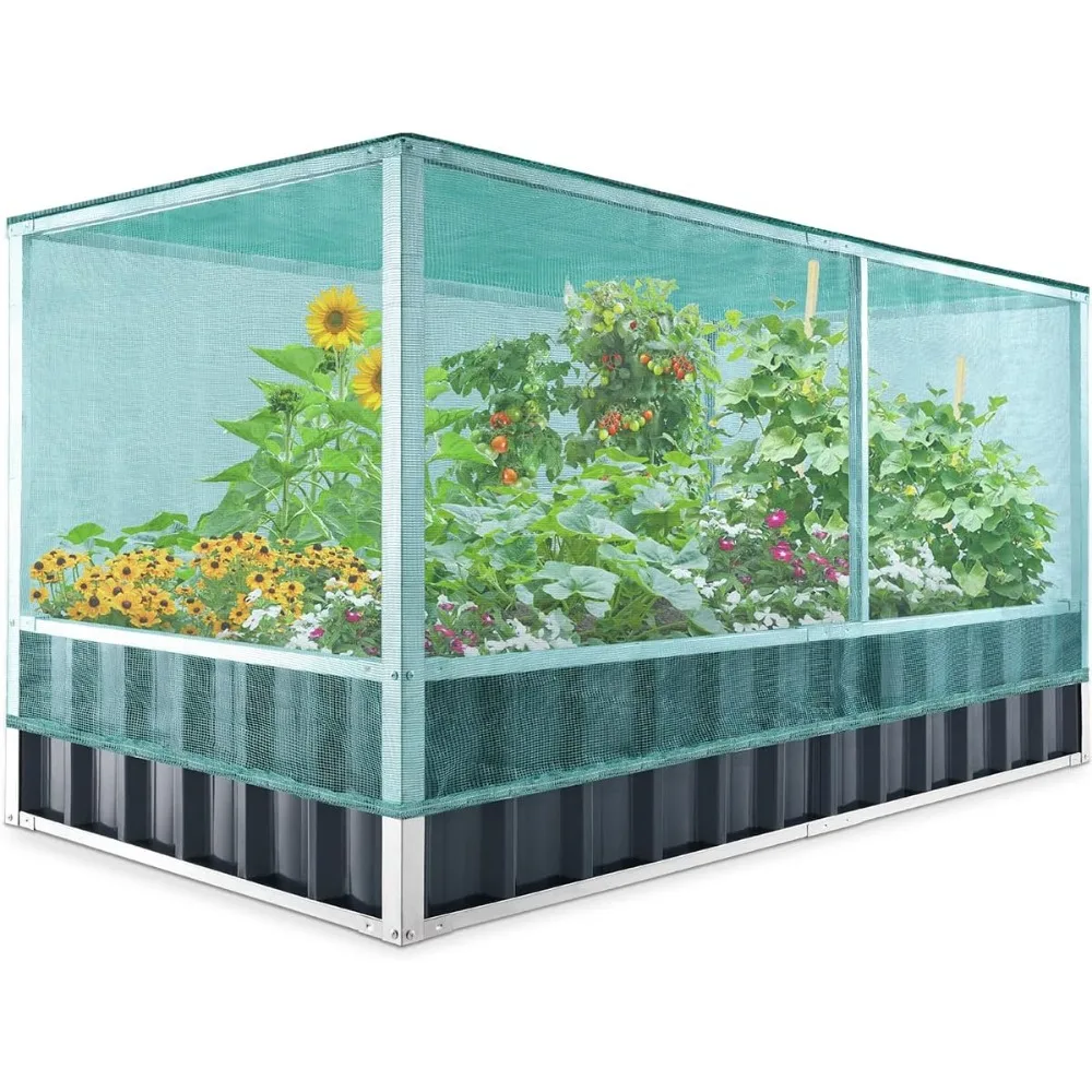 

68" x 36" x 34.6" Raised Garden Bed with Garden Anti-Bird Protection Netting Structure Galvanized Steel Metal Planter Kit Box