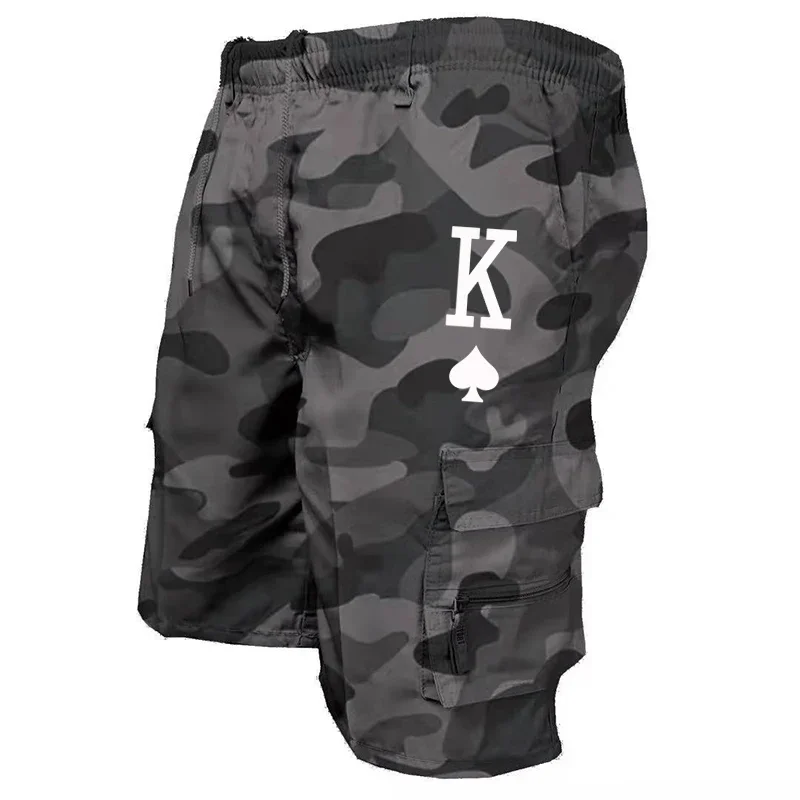 

Men Letter K Print Short Shorts Loose Beach Cargo Shorts and Hiking Shorts Overalls Men's Bottoms Drawstring Trousers