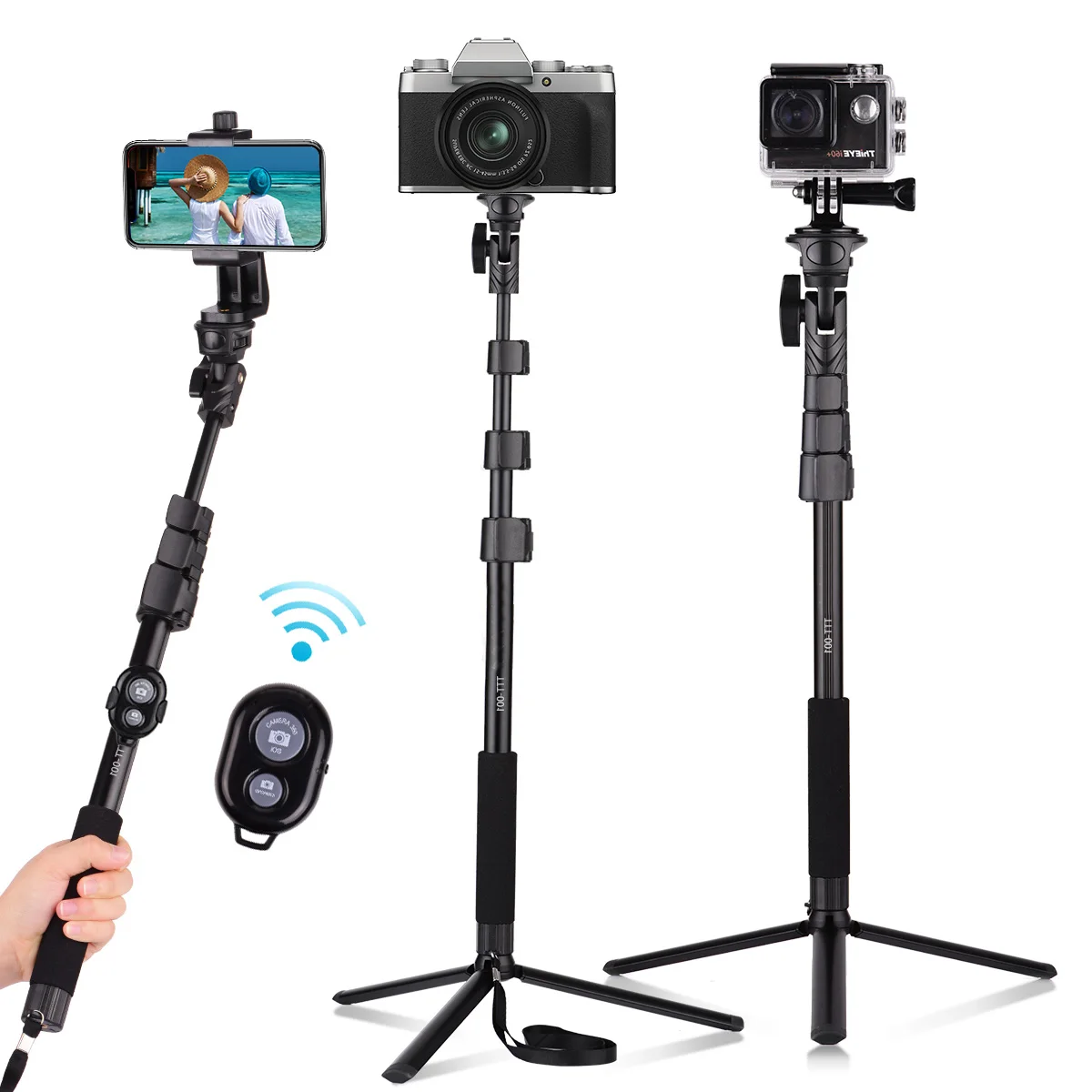 54-inch Extendable Selfie Stick Tripod Stand Aluminum Alloy with Detachable Desktop Tripod Phone Holder Sports Camera Mount Adap