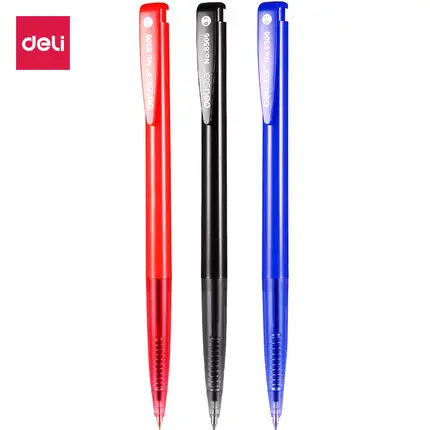 

60Pcs/Lot Deli 6506 Classic Press Type Ballpoint Pen Blue Red Black Signature Pen Office Business Student Stationery
