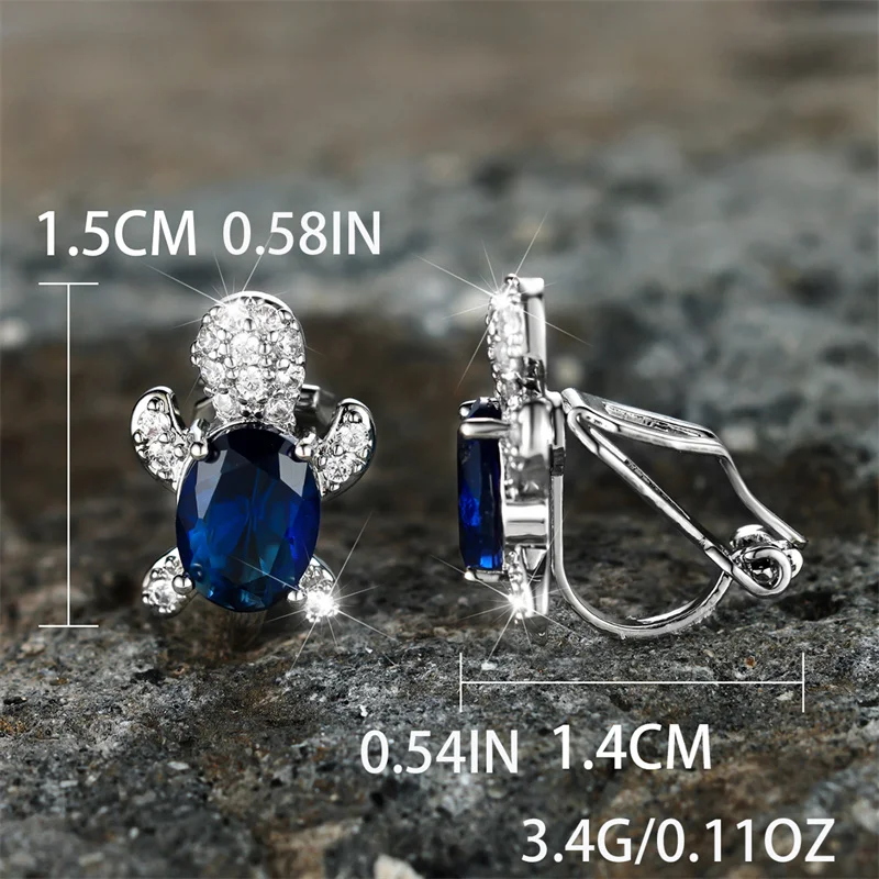 Cute Female White Oval Turtle Stone Clip Earrings Charm Silver Color Wedding Jewelry For Women