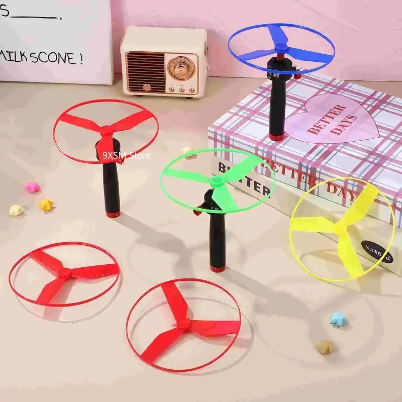 1pc Kids Pull String Flying Disc Propeller Helicopter Outdoor Toys Fun Game Sports Flying Spin Top Children Development Toy 2