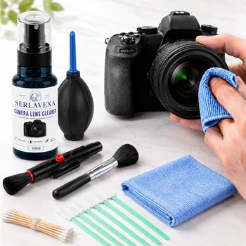 Kit di Pulizia Multiuso per Lenti Fotografiche, Spray Detergente per Schermi, Soffiatore d'Aria e Spazzola per DSLR, Laptop, Tastiere e Schermi di Telefoni