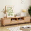 Rattan TV Stand for TVs up to 85'', Modern Farmhouse Media Console, Entertainment Center with Solid Wood Legs, TV Cabinet for Li 5