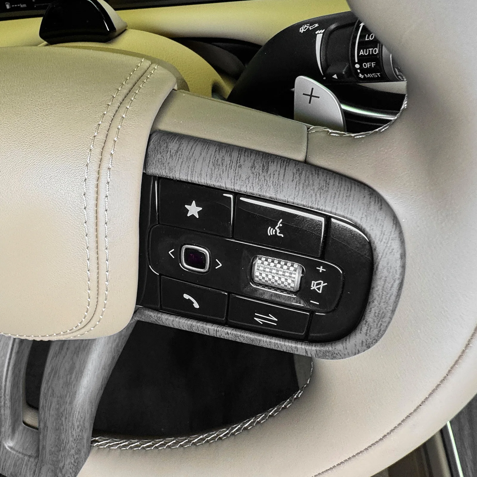 Car Wood Grain Styling Steering Wheel Switch Button Trim Chin Frame Decorative Cover For Genesis GV80 2025 PE Interior Mouldings