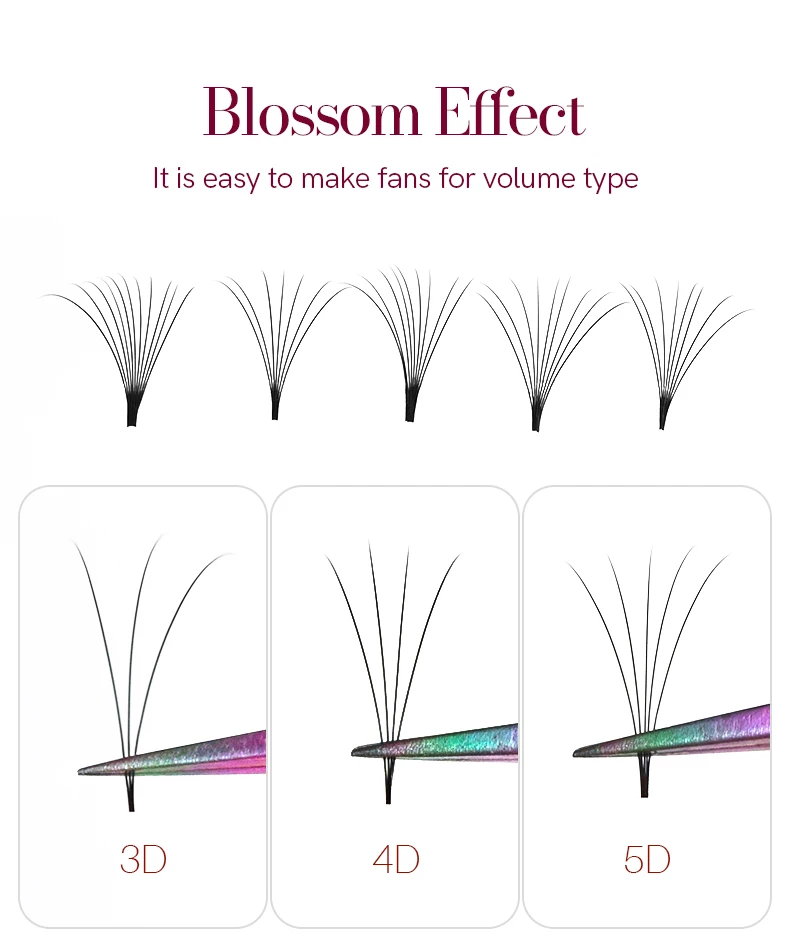 H&L SINCE 1990 Easy Fan Lashes Volumenverlängerungen 7–20 mm, schnell blühende, blühende, vorgebundene Wimpern, natürliche Zilien-Seidenwimpern – Detail 8