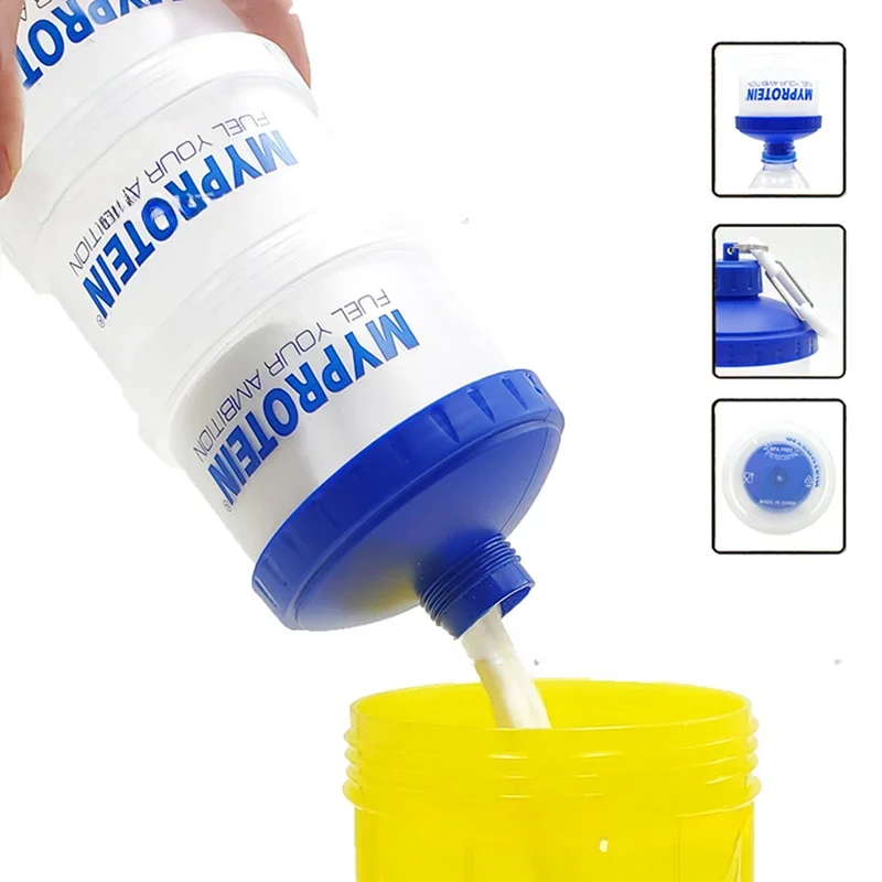 Portable Protein Powder Container Box Funnel Powder Box Fitness Supplement Bottle Handle Layered Storage Medicine Snack Can