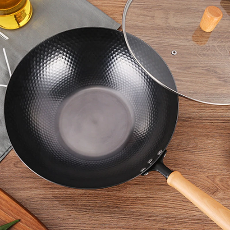 Wok Frying Pan 14 Non-Stick Chinese Cast Cooking Fry Stir Sear Carbon  Steel