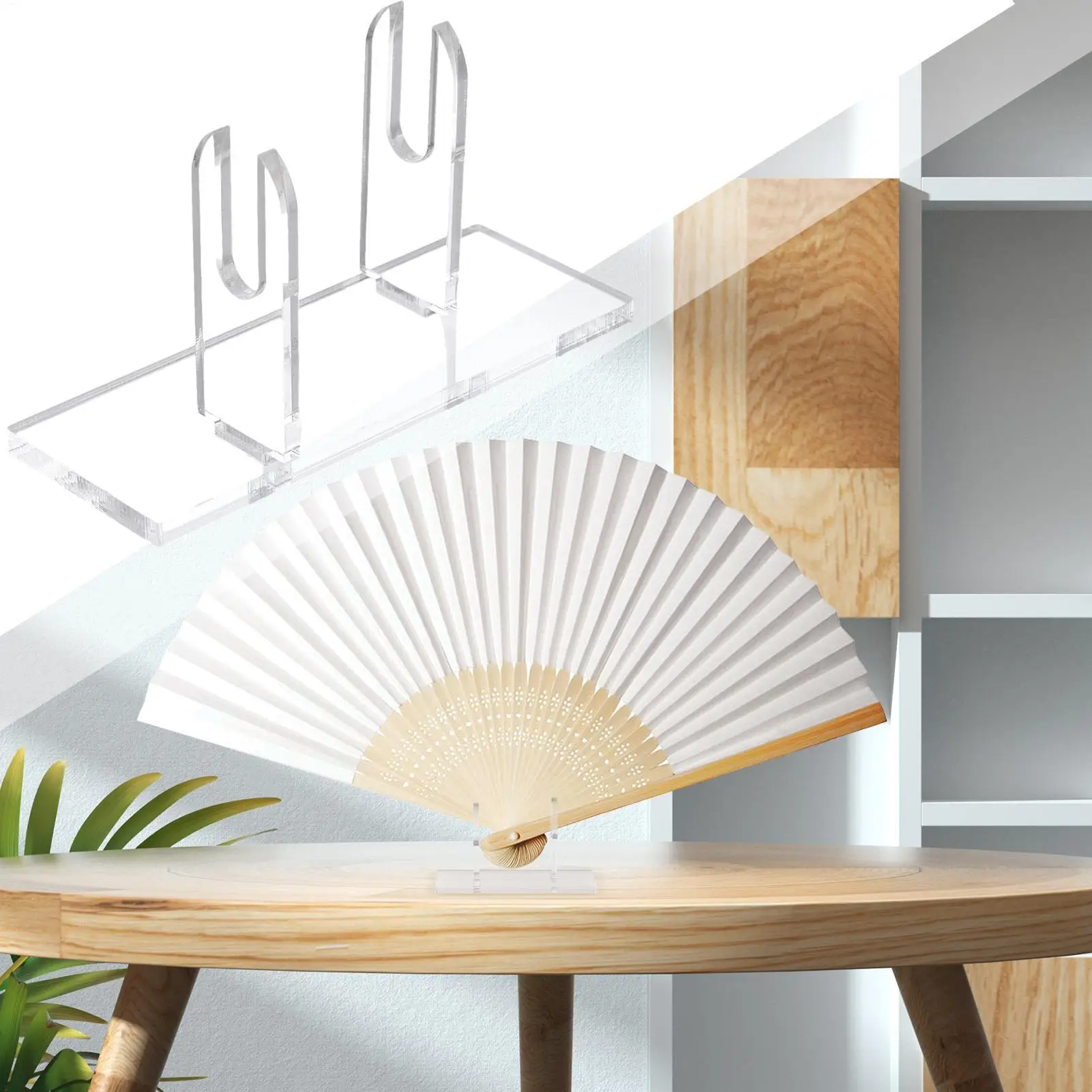 Fan Display Stand Acrylic Hand Fan Holder Clear Folding Cooling Tool Organizer Stage Performance Props Rack  for Store Home