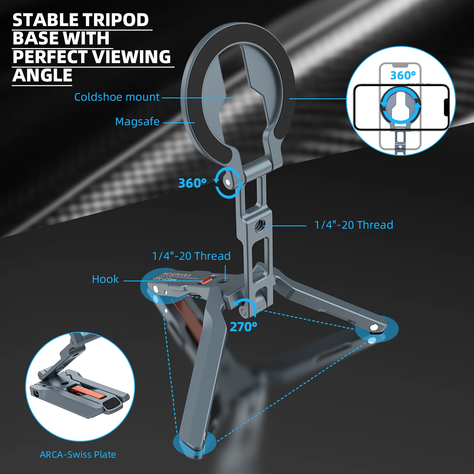 Magnetic Foldable Pocket Phone Holder with Hook and Tripod Functionality