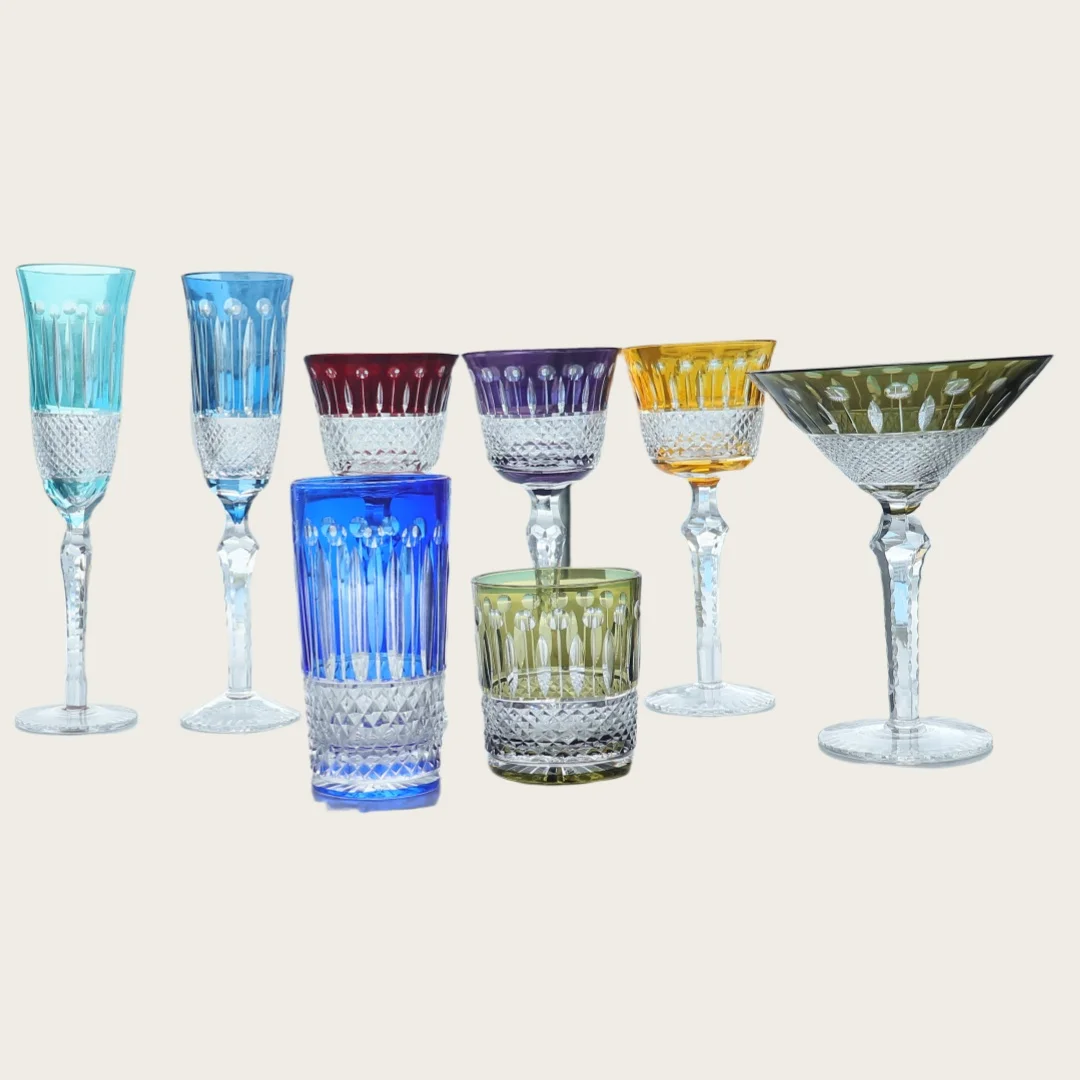 Handcraft Lotus Multi Colored Hock Wine Glasses Hand Cut Red Champagne Flute Blue Edo Kiriko&lsquo;s Highball Cocktail Whiskey Glass