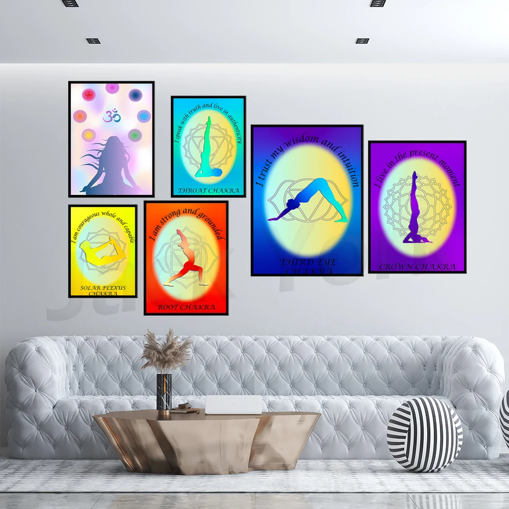 Gradiente Chakra Energy Healing Statement Print Art,Chakra Symbol Aura Poster,Yoga Pose Wall Art Gicle,Quantum Spiritual Affiche