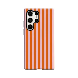 Vibrant Bold Orange & Pink Striped Glossy Double - Layer Phone Case - Samsung S24 PLUS5G (FR)
