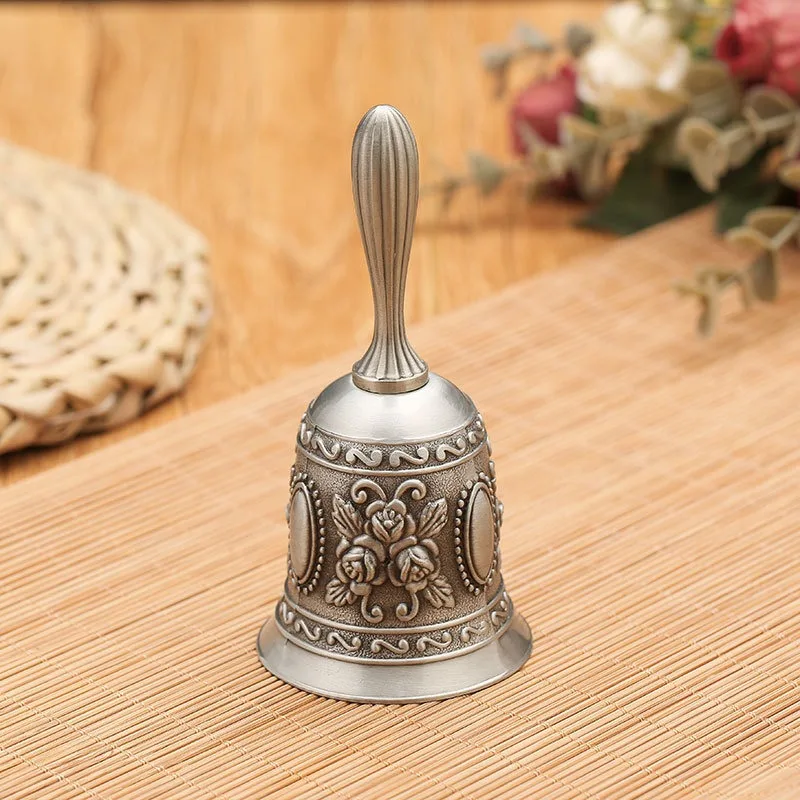 Solid Brass Call Bell with Floral Carvings, A Vintage Wedding Dinner Meditation Gift Designed for Teachers and The Elderly