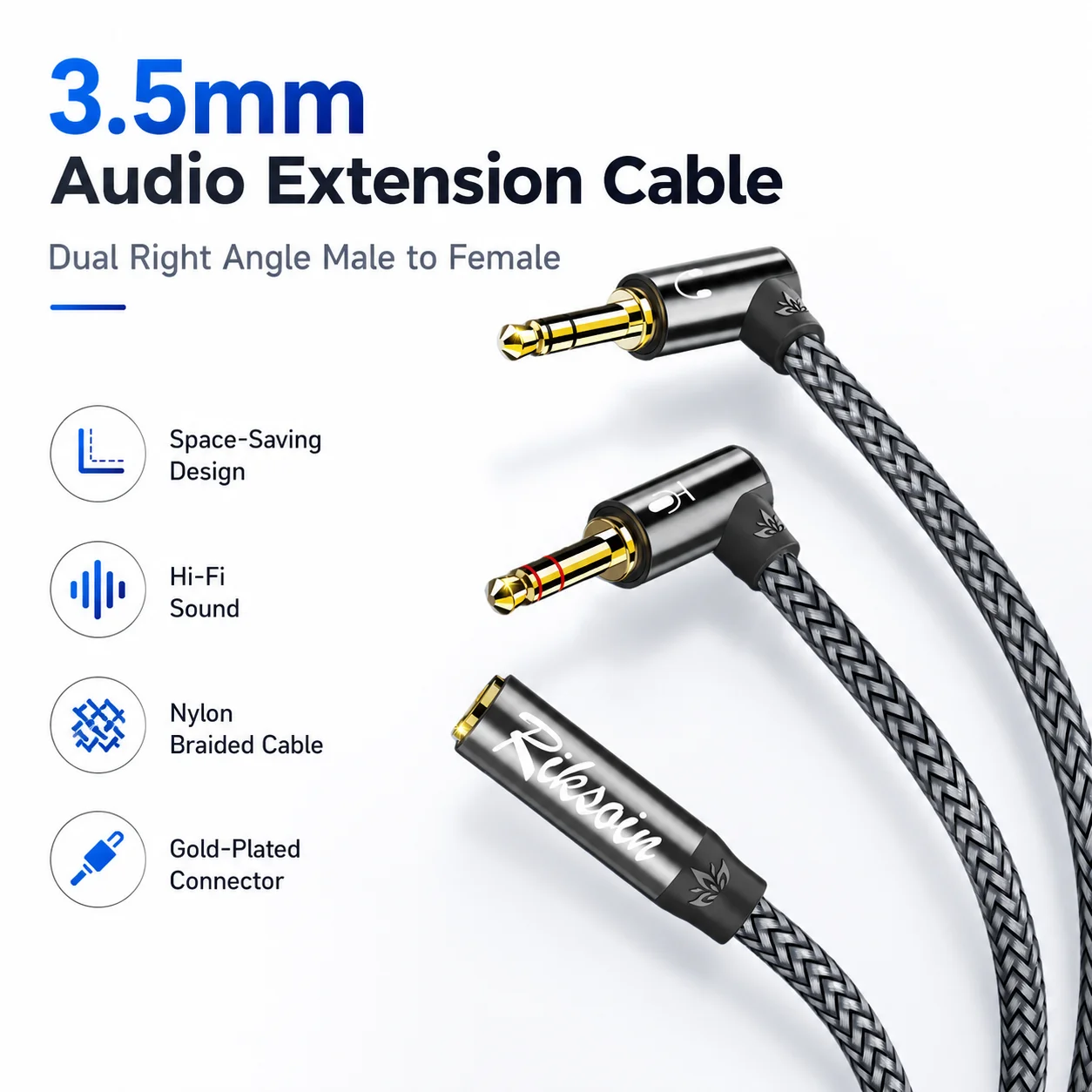Dual Right Angle 3.5mm Audio Adapter – Stereo AUX Jack Extender for Headphones, Car, Speaker, and Phone