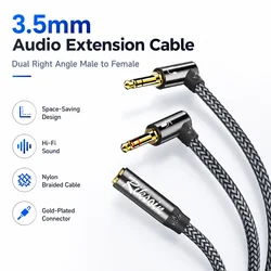Dual Right Angle 3.5mm Audio Adapter - Stereo AUX Jack Extender for Headphones, Car, Speaker, and Phone (Grey)