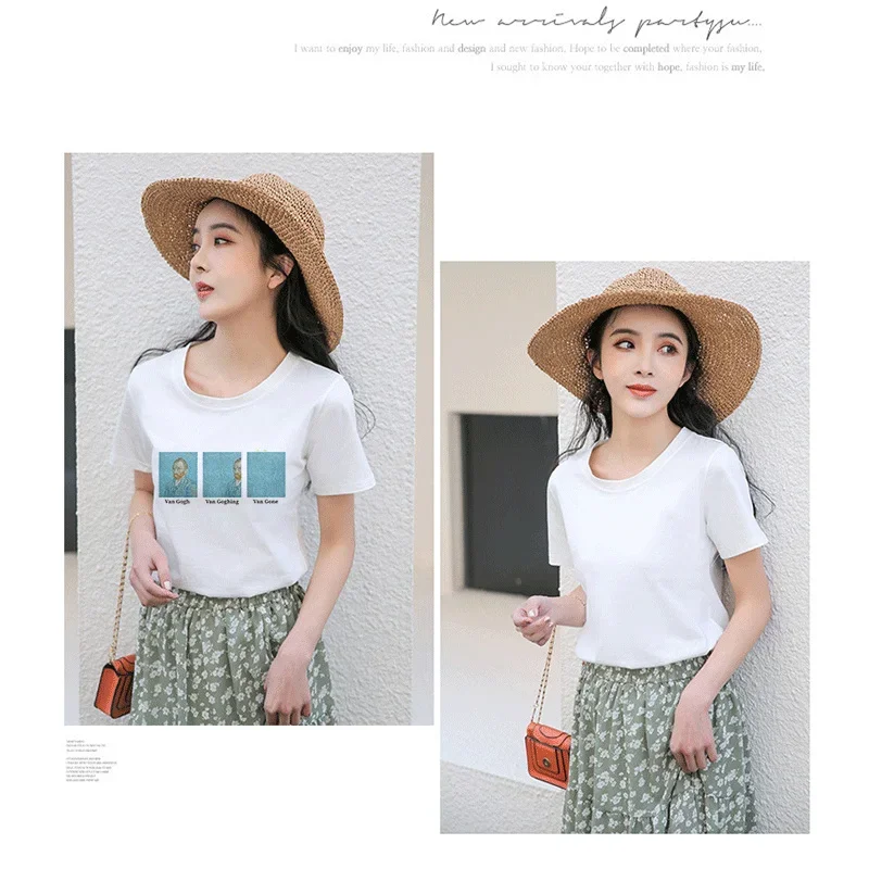 Sommer neue 2019 Harajuku Vintage T-Shirt van Gogh van Goghing Van weg Meme lustige Ästhetik T-Shirt niedlichen Druck Frauen Tops – Detail 6