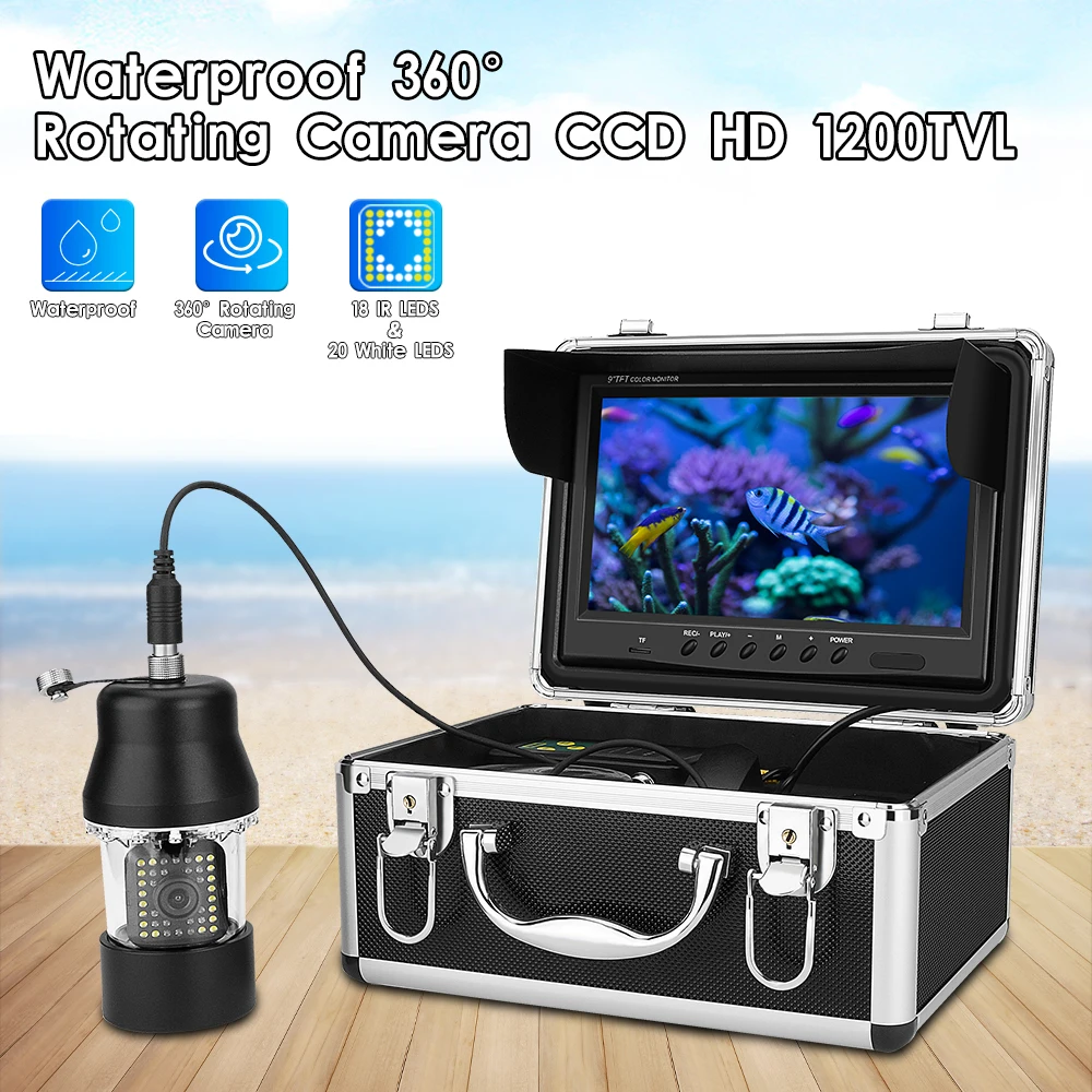 Caméra pêche professionnelle GAMWATER 9 pouces LCD 38 LEDs rotative 360° 15m/30m finder sous-marin