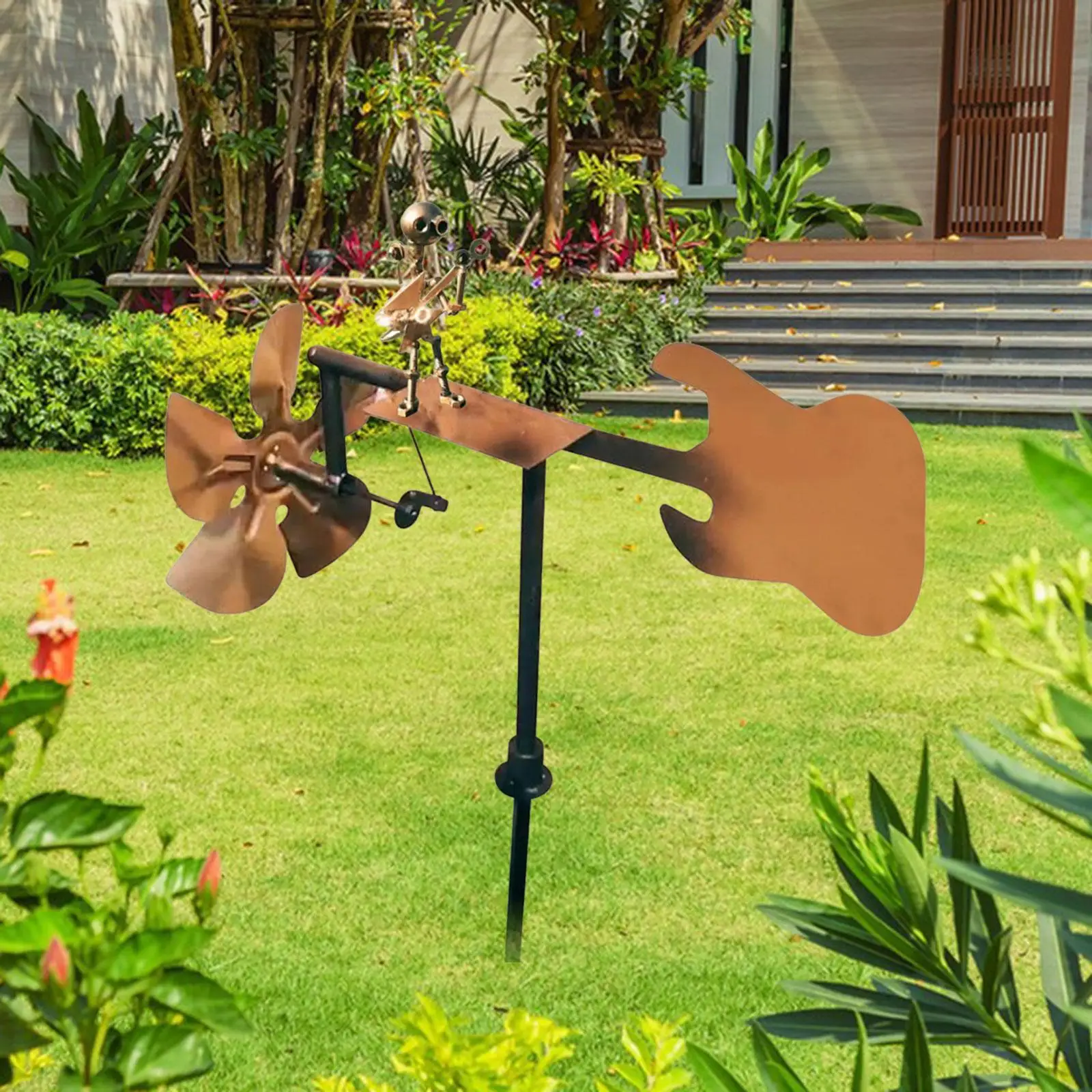 Metal Drummer Windmill Art Figurine Garden Decoration Creative Yard Art