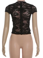 Weird Puss Metal T-shirt femme sexy à col roulé, manches courtes, jacquard transparent, style chic sauvage, tendance streetwear et clubwear 6
