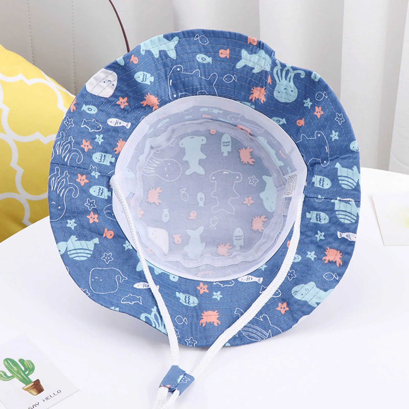 Kids Baby Sun Hat Cartoon Adjustable Chin Strap Sun Protection Hats Summer Spring Hat Cute Cartoon Outdoor Beach Bucket Cap