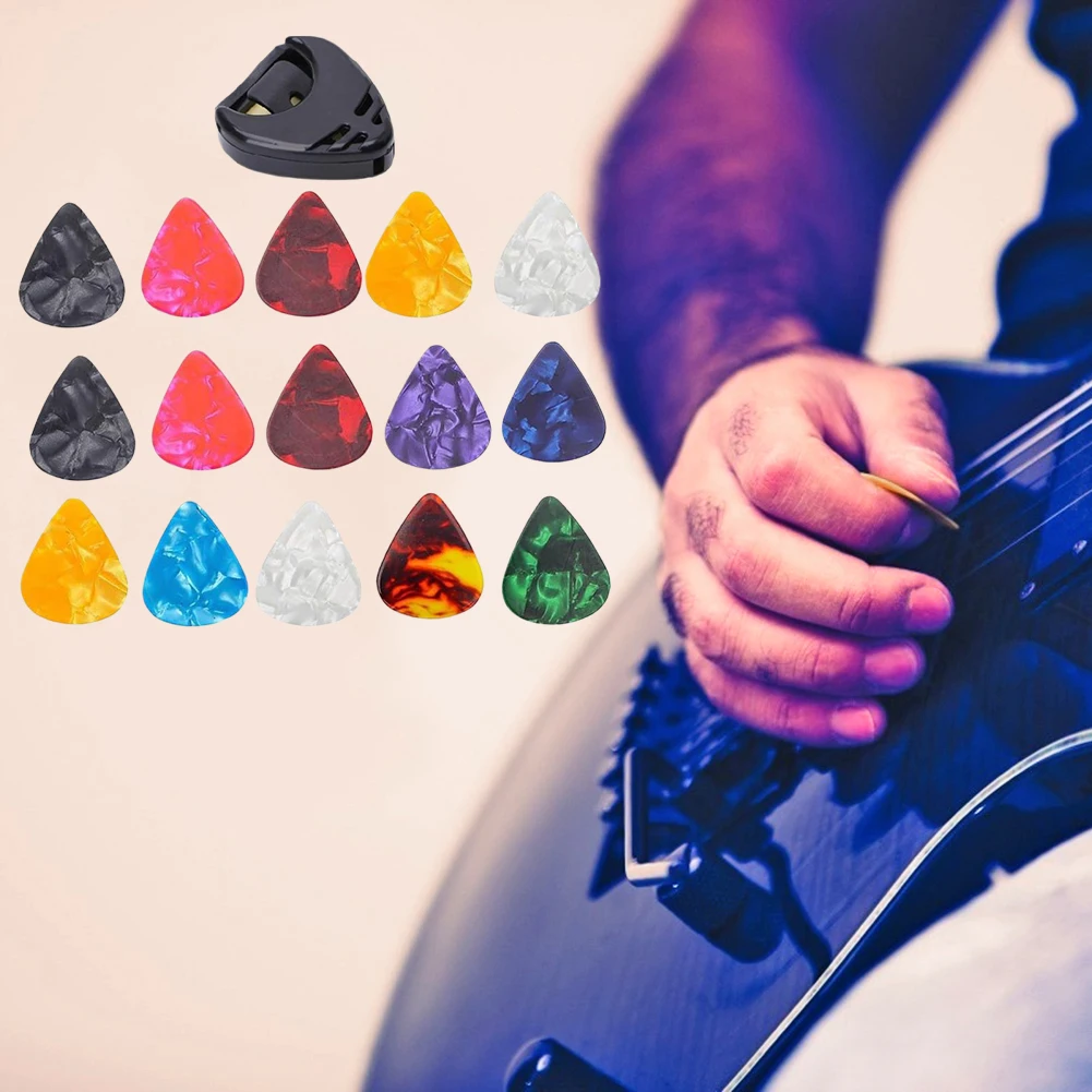 15 Pcs Electric Guitar Picks with Guitar Pick Holder Plectrums for Acoustic Electric Bass
