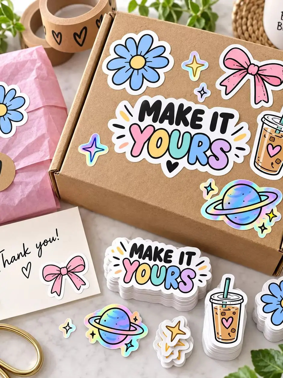 Customized Irregular Stickers in Four Material Options with Logo and Text Personalization