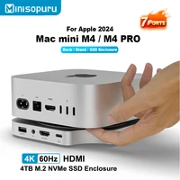 Minisopuru Mac Mini M4 Dock Stand with 4TB M.2 Nvme SSD Enclosure 4K 60Hz HDMI SD/TF USB Multiport Hubs for Mac Mini M4/M4 Pro 1