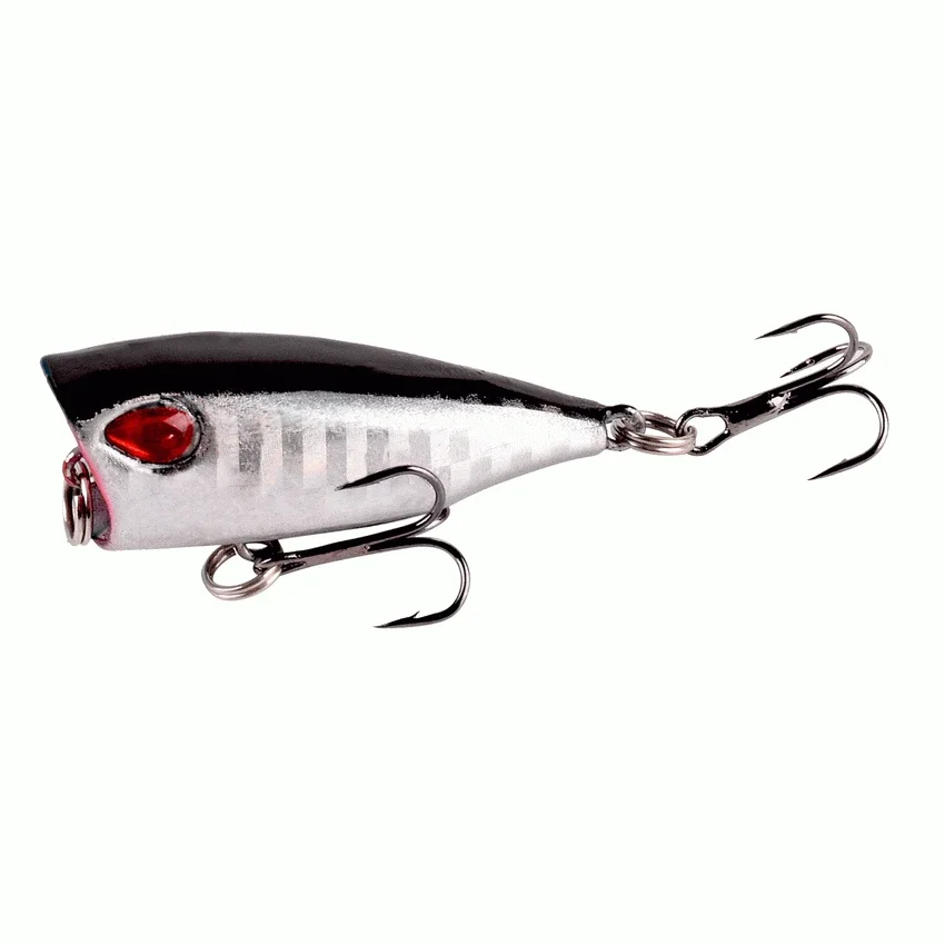 Silver Streamer. Premium Custom Painted Top Water Popper Fishing Lure 