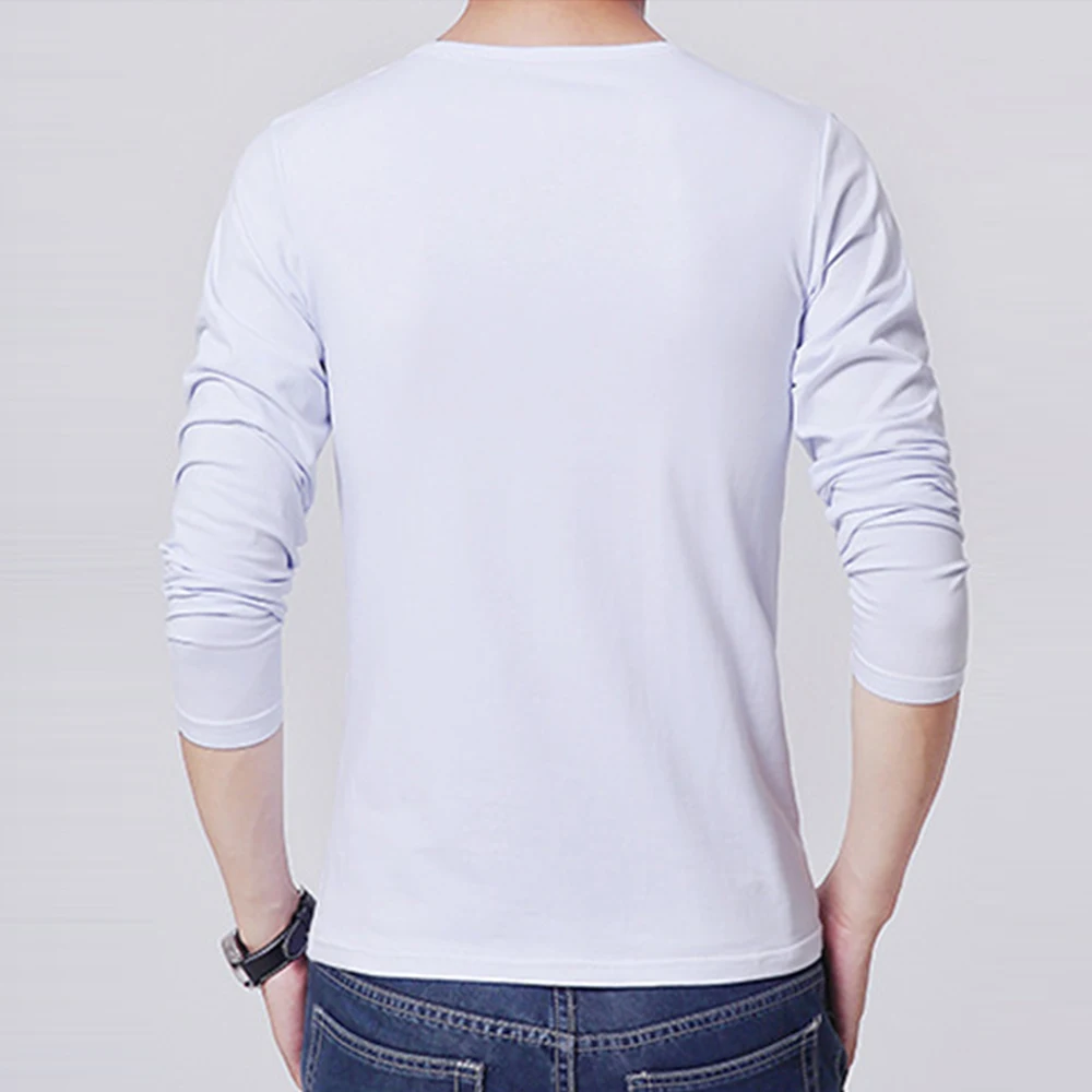 

Mens Crew Neck Long Sleeve TShirts, Casual Slim Fit Tshirt, Polyester Fabric, Fitness Sport Tops, White/Black/Light Grey